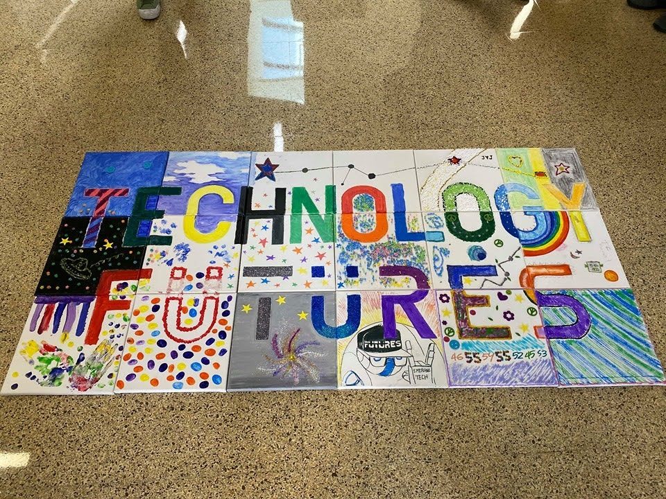 A completed mural spelling Technology Futures